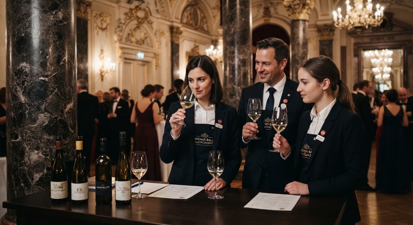 Serviceteam bei der Weinbegleitung an einer Bar im Palais